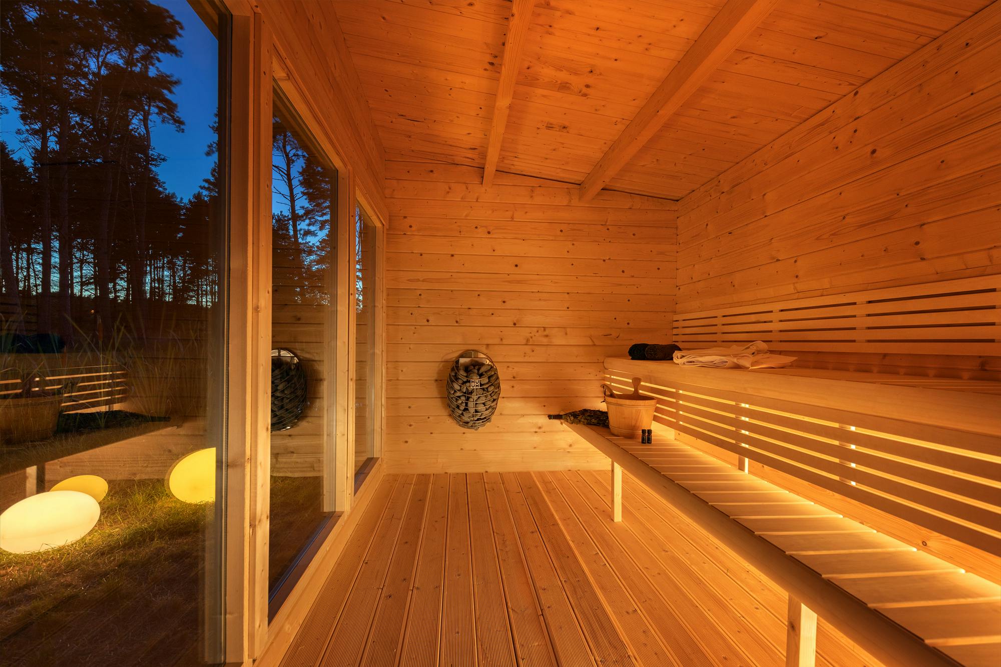 Jari 6-8 Person Large Outdoor Log Cabin Sauna with Changing Room (14.8m²)
